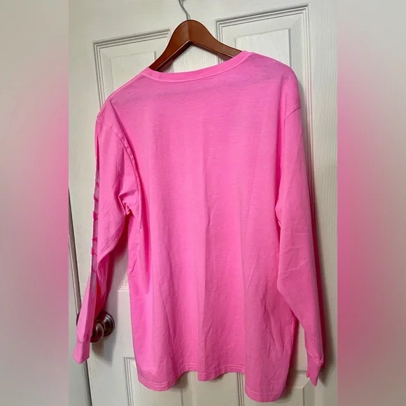 Victoria's Secret Pink Cotton Long Sleeve Crew Neck Racing 100% Cotton Sz L NWT - Picture 8 of 10